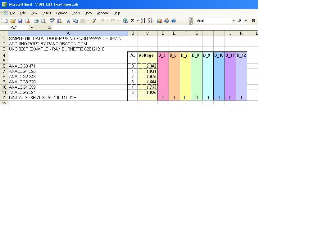 arduino to excel file